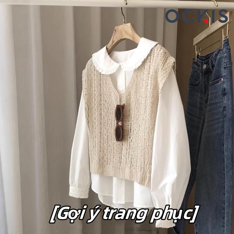Áo Khoác Dệt Kim Quyến Rũ, OCKIS, Với Chi Tiết Khoen, Áo Len Cổ Chữ V Phong Cách Hàn Quốc, Dành Cho Nữ, [Thanh Toán Khi Nhận Hàng] 4