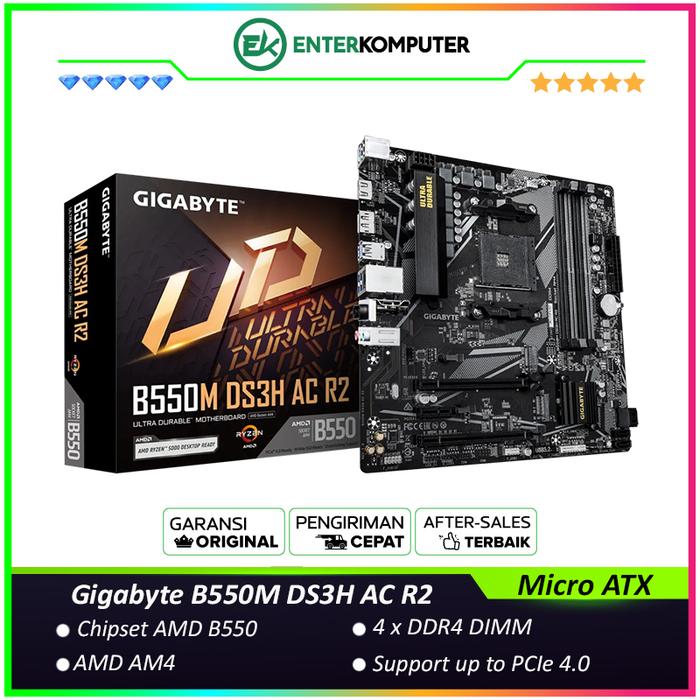 Gambar Gigabyte B550M DS3H AC R2 (AM4, AMD Promontory B550, DDR4, USB3.2, SATA3) dari Enter Komputer Official Kota Administrasi Jakarta Pusat Tokopedia