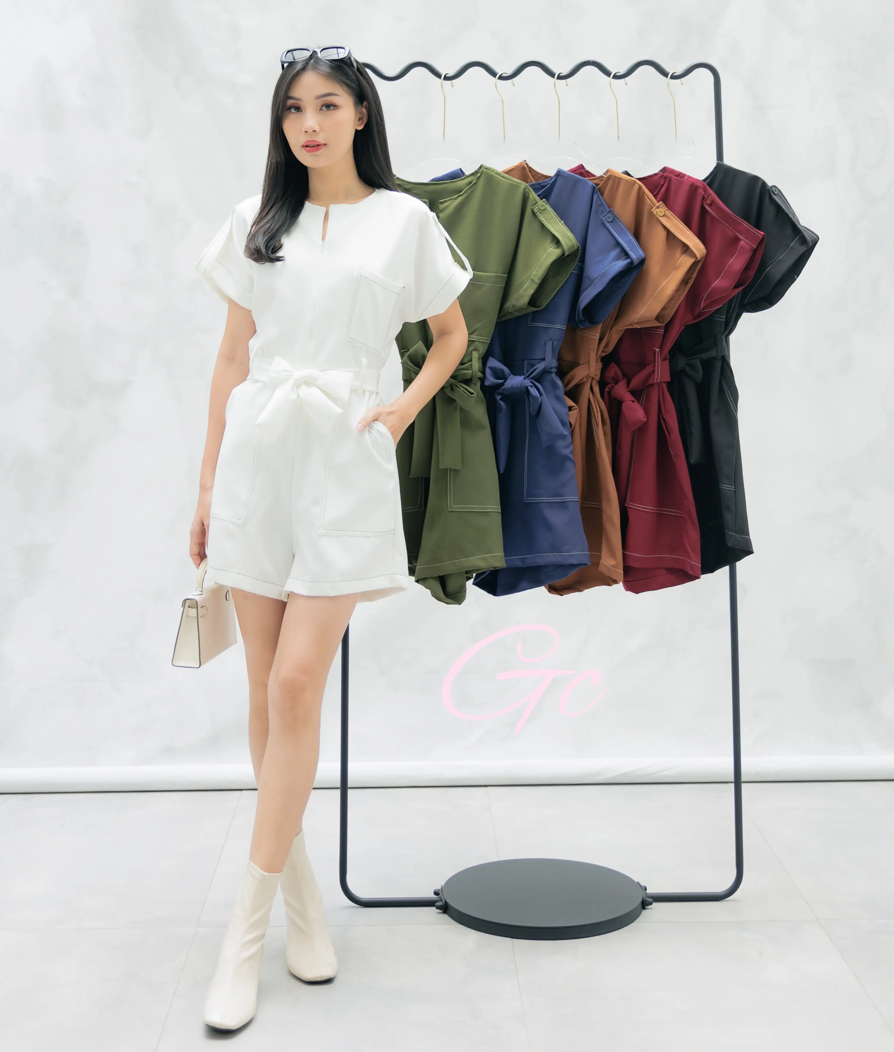 Korean Jumpsuit Cargo Belt Jumpsuit Wanita Model Kantong Resleting