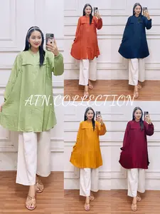 KINAND Tunik polo linen polos Obnisel Fashion Muslim wanita Terbaru LD 110 - 120