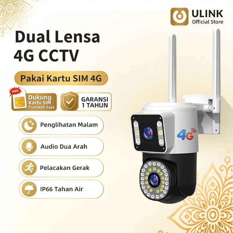 V380 V2-4G CCTV Outdoor 4G Kamera Ganda HD 4K Tahan Air IP66 Night Vision Zoom Digital + Kartu SD Garansi 1 Tahun