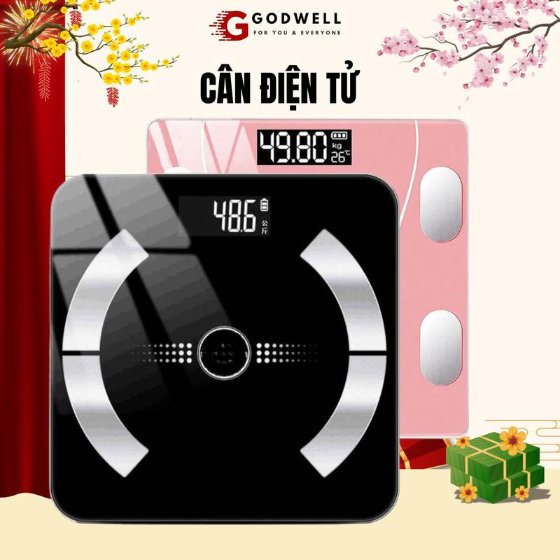  Cân Điện Tử Sạc USB GODWELL Kết Nối Bluetooth Phân Tích Chỉ Số Cơ Thể Trọng Lượng Tối Đa 180kg 