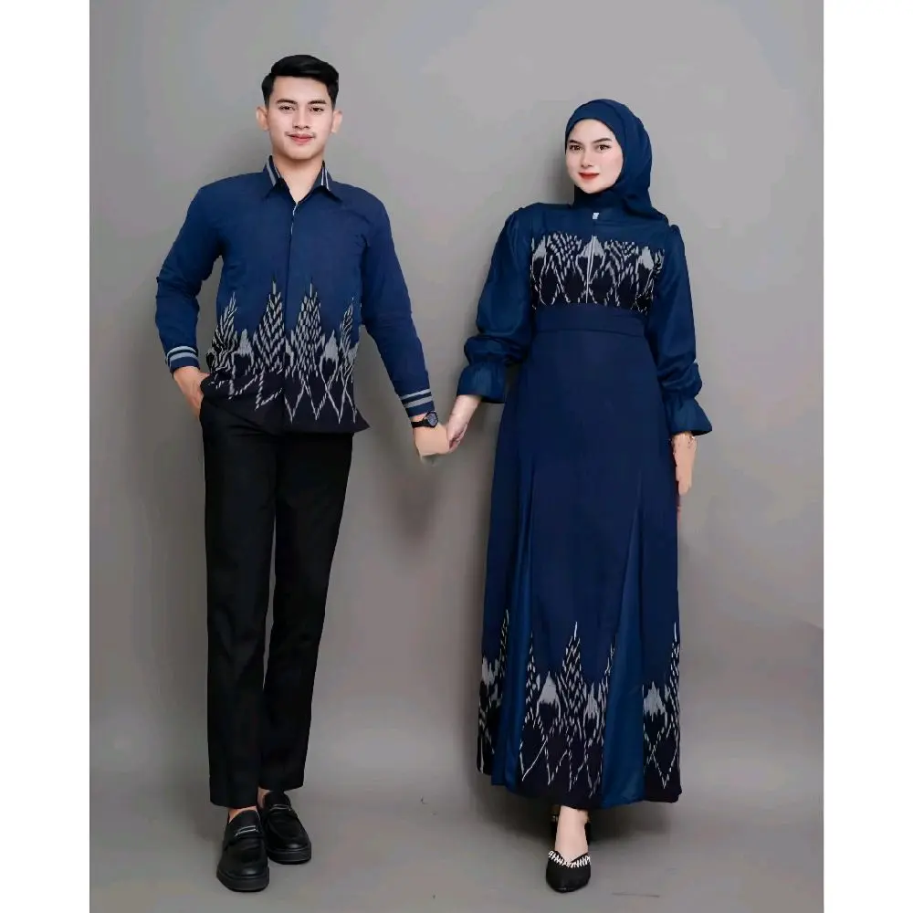 Baju Couple Gamis Tenun Troso, Dress Tenun Kondangan Pesta Formal Hitam Kombinasi, Baju Kekinian Pasangan Lebaran Kemeja Tenun B69