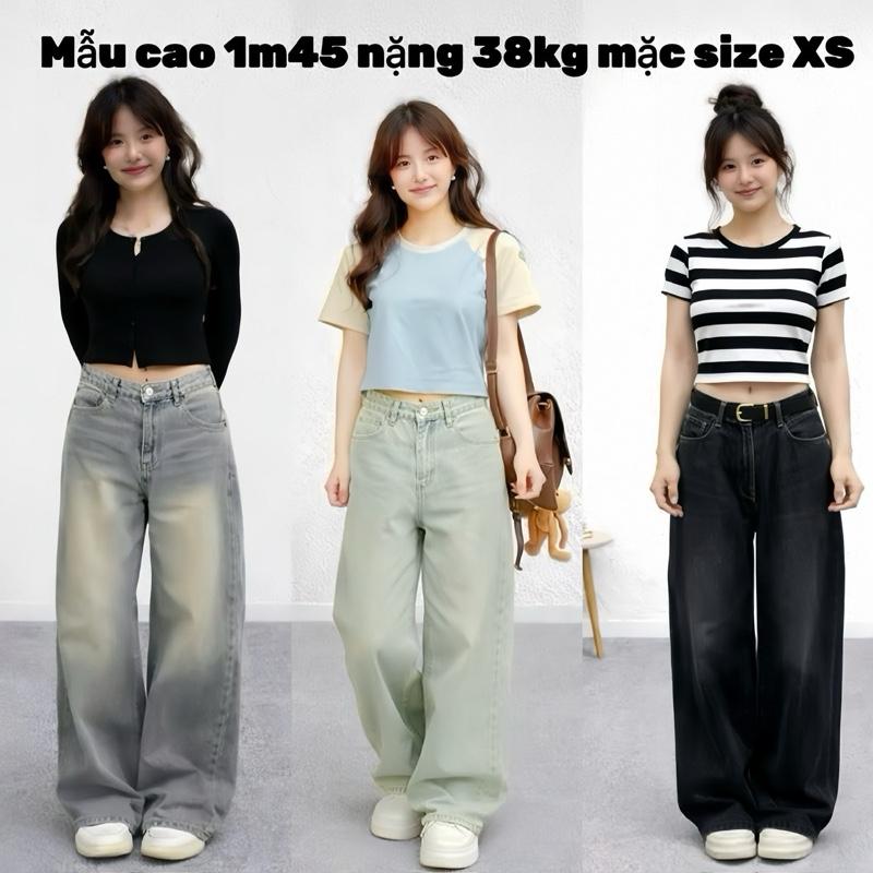 SUÔNG NẤM LÙN Quần JEAN Ống Suông Trơn WASH BỤI Cho Nữ Nấm Lùn 9 tấc 90cm Nhiều màu Lưng CẠP CAO - Pants Women Ong Kem quansuong namlun m5 size xs jeans