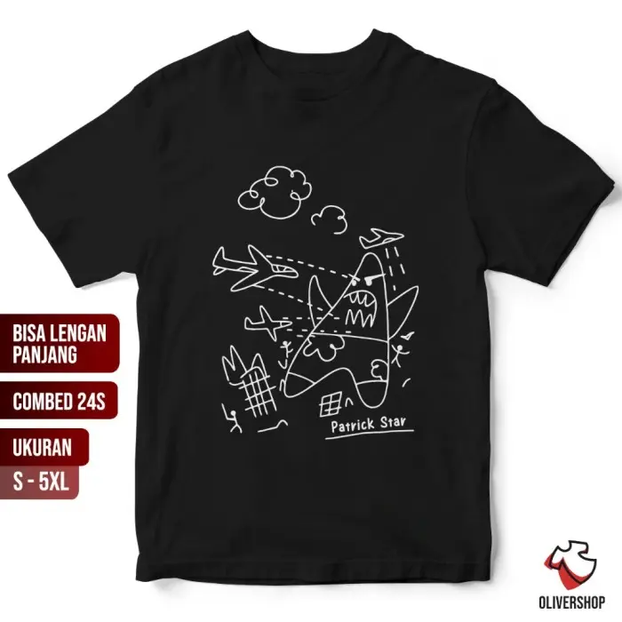 Baju Kaos Tanda Tangan Patrick Star - Tshirt Spongebob lucu unik - Navy, Uk. anak