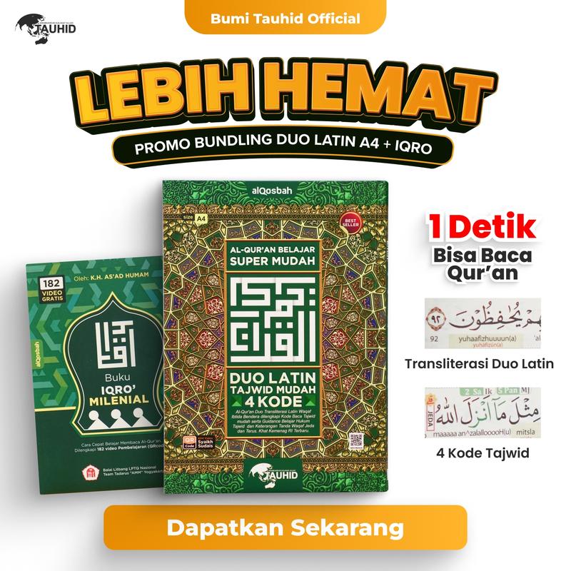 Promo Bundling Duo Latin 4 Code A4 + Iqro QR - Mushaf Alquran Latin dan Terjemahan - Alqosbah 0