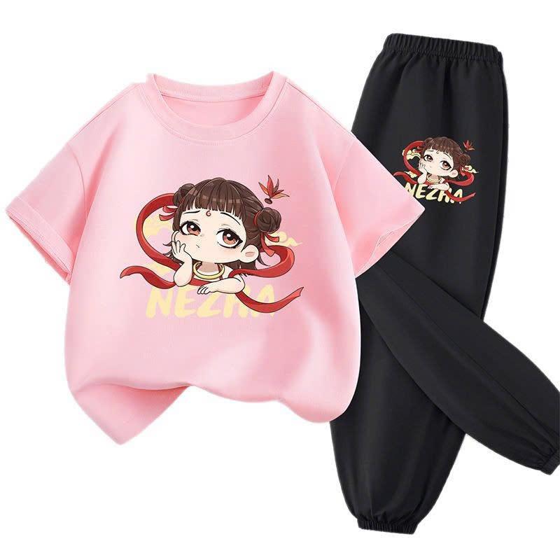 Set đồ bộ thể thao bé gái. Bộ đồ bé gái áo thun tay lỡ kết hợp quần jogger cực chất. Size 15 - 43kg Cotton Vải Cotton 1