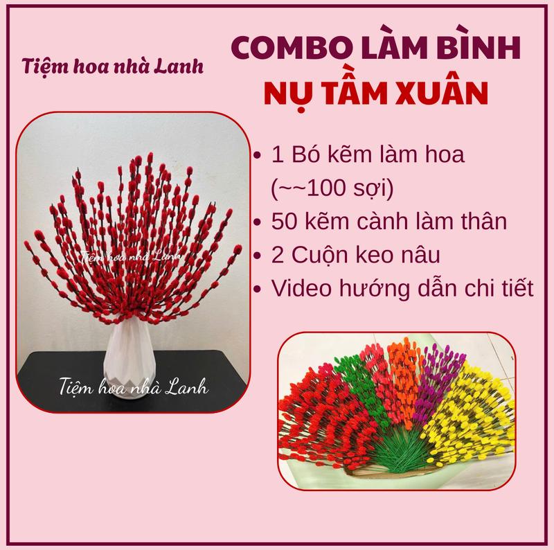   Chọn bình  Set nguyên liệu làm 50 cành Tầm xuân- mỗi cành 10-12 nụ dài cành 40cm - nguyên liệu làm tầm xuân từ kẽm nhung 