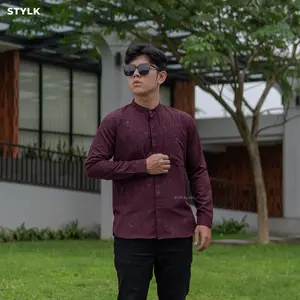 STYLELAKI - Koko Pria Arkan Slim Fit Lengan Panjang Motif | Nyaman Dipakai Ibadah Ramadhan - Burgundy