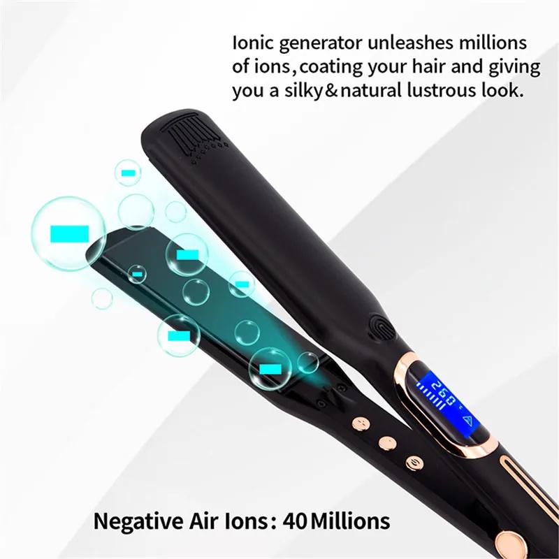 Product Introduction of Hair Flat Iron 500F High Temperature Professional MCH Wide Plates Irons Hard Anodized Plate Treatment Hair Straightener Electrical Plug Comfort 28