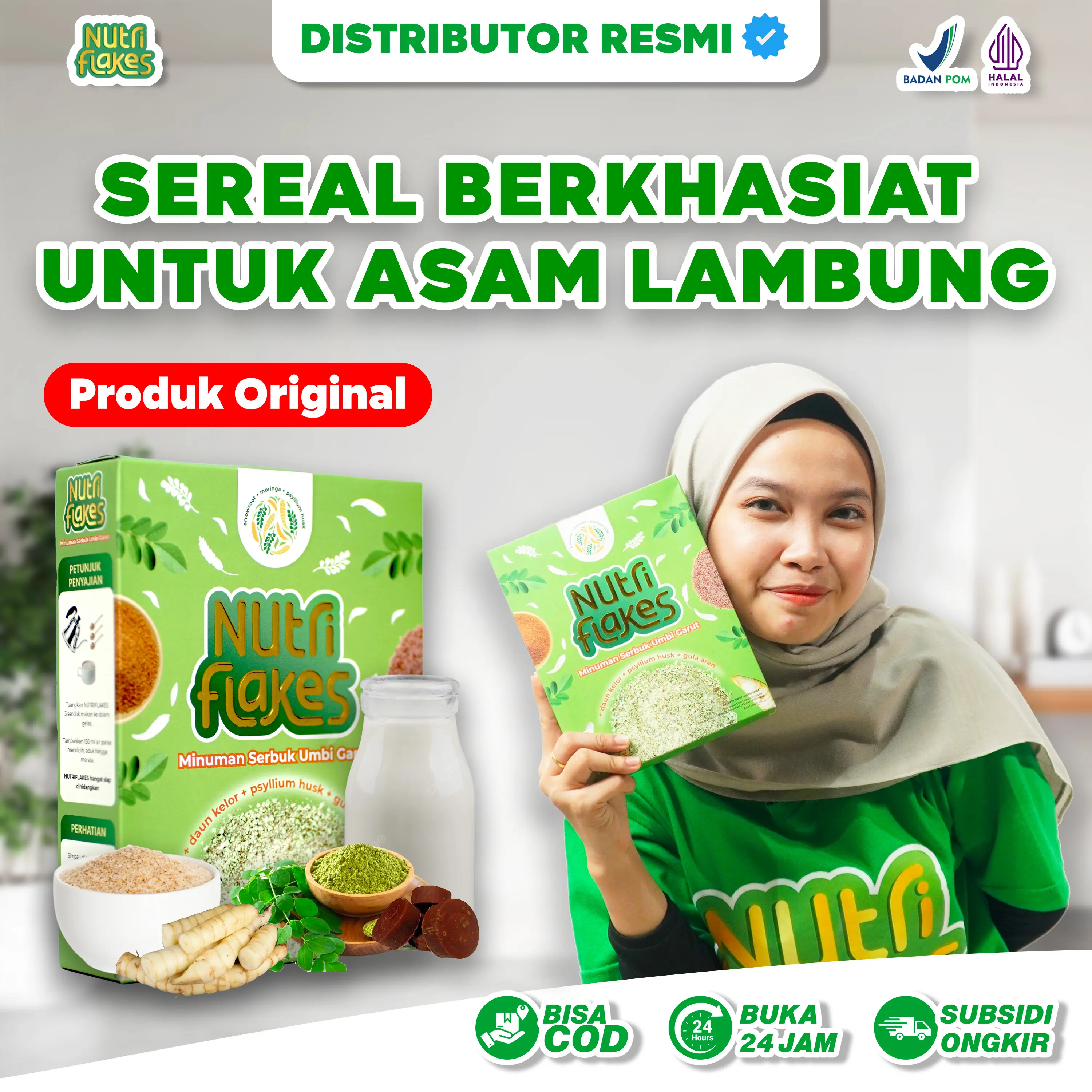 Nutriflakes Original Sereal Umbi Garut Bantu Masalah Asam Lambung Maag Isi 280g Halal MUI