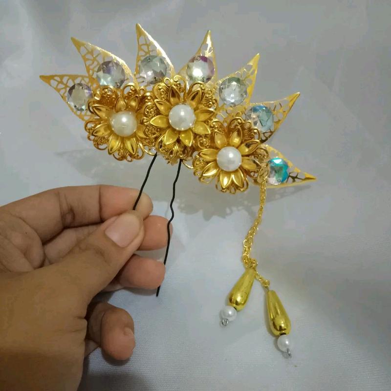 Hiasan Sanggul Tusuk Konde Bunga Emas Lempengan untuk Wanita - Aksesoris Hairdo Clips Gold Women 2
