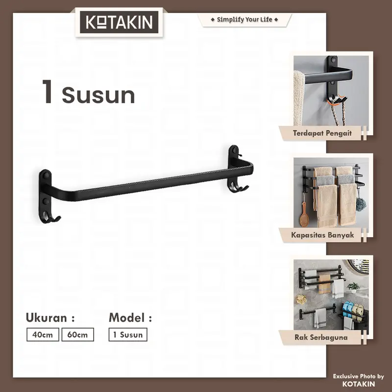 Rak Gantung Jemuran Handuk Dinding  1 Susun Towel Hanger Baju Kamar Mandi Besi Multifungsi 0