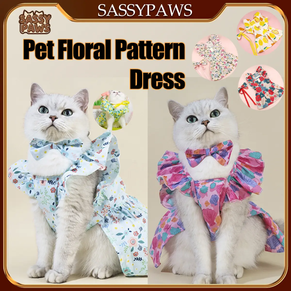 SASSYPAWS Pet Clothes Pet Dress with Bow Tie Floral  Pattern Pleated Hemming Windproof Pet Vest Puppy Flying Sleeve Clothes for Spring cateyeglassescats cat clothes stitch stitchcostumecats stitchcostumedogs dog clothes stitch plaza hotel dog robe