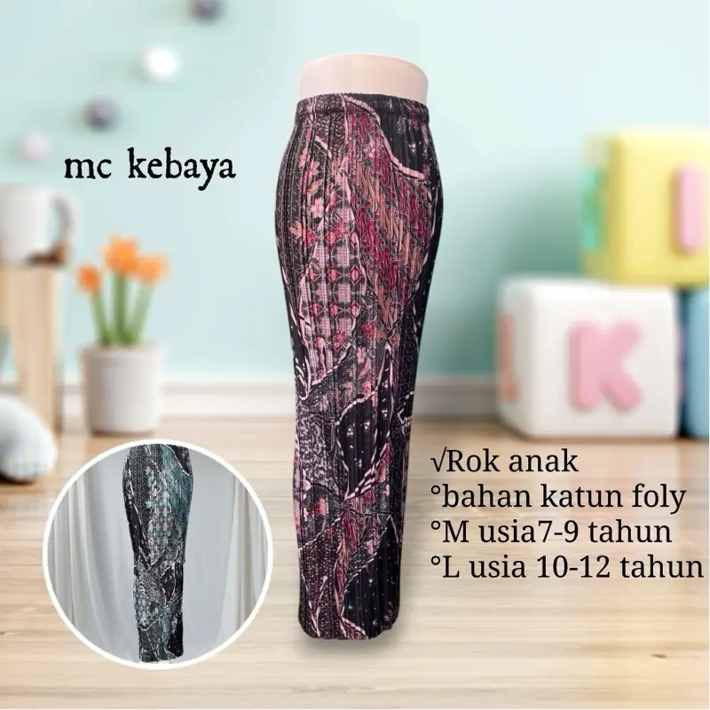 ROK PLISKET BATIK ANAK MOTIF AS MAROON | BAWAHAN KEBAYA ANAK MODERN | ROK PESTA KONDANGAN TERBARU Fashion
