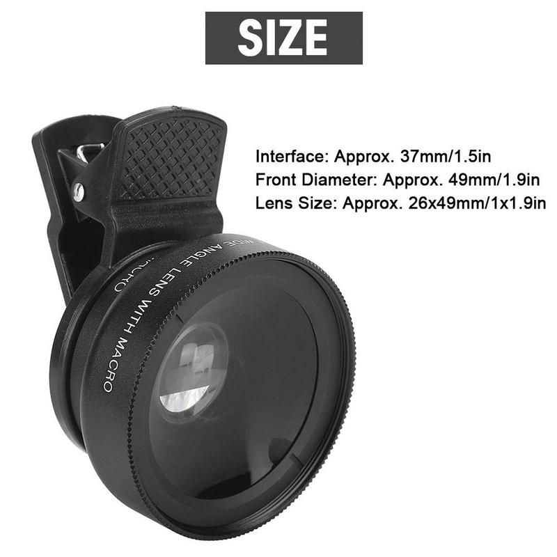 Product Introduction of Phone Camera Lens, 2 in 1 Cell Phone Clip-on Lens Kit 0.45X Wide Angle Lens 140°+ 12.5X Macro Lens Clip-on iPhone Lens for iPhone Samsung and Most of Android Smartphone 3