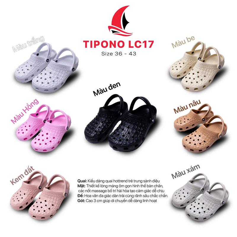   CHƯA KÈM CHARM  TIPONO Dép Sục Nam Nữ LC17 Cao Cấp Đế 3cm EVA Mềm Nhẹ Chống Trơn Trượt Size 36-43 Nhiều Màu Sắc Phù Hợp 