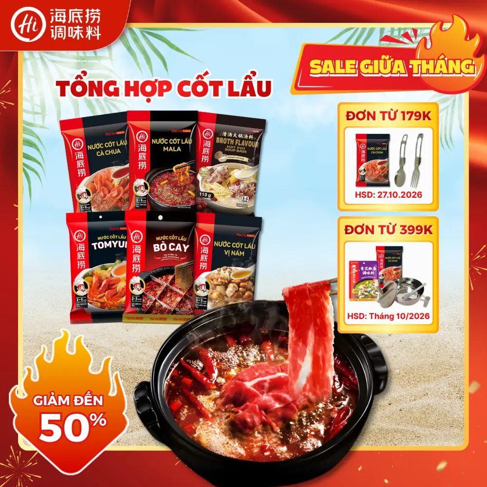 [ĐƠN 179K/399K LÀ CÓ QUÀ] Nước Cốt Lẩu Vị Tomyum Mala Cà Chua Bò Cay Malatang Xương Hầm Thảo Mộc Nấm Tiện Lợi Chuẩn Vị Chính Hãng 200g 110g 150g 12 Tháng