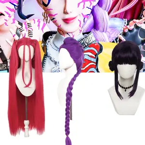 HOT KPOP Demon Hunters Rumi Purple Cosplay Wig Halloween Party Roleplay Wig Heat Resistant Synthetic Wig Daily Halloween Gift