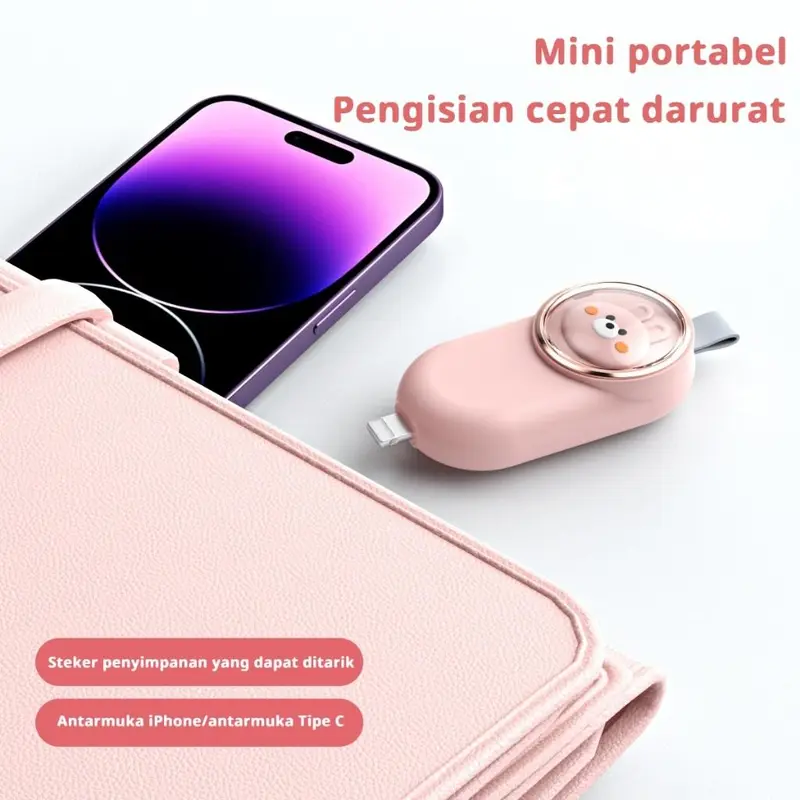 Powerbank Mini Type-C dan IPhone 2500mAh Darurat Saku Portabel 6