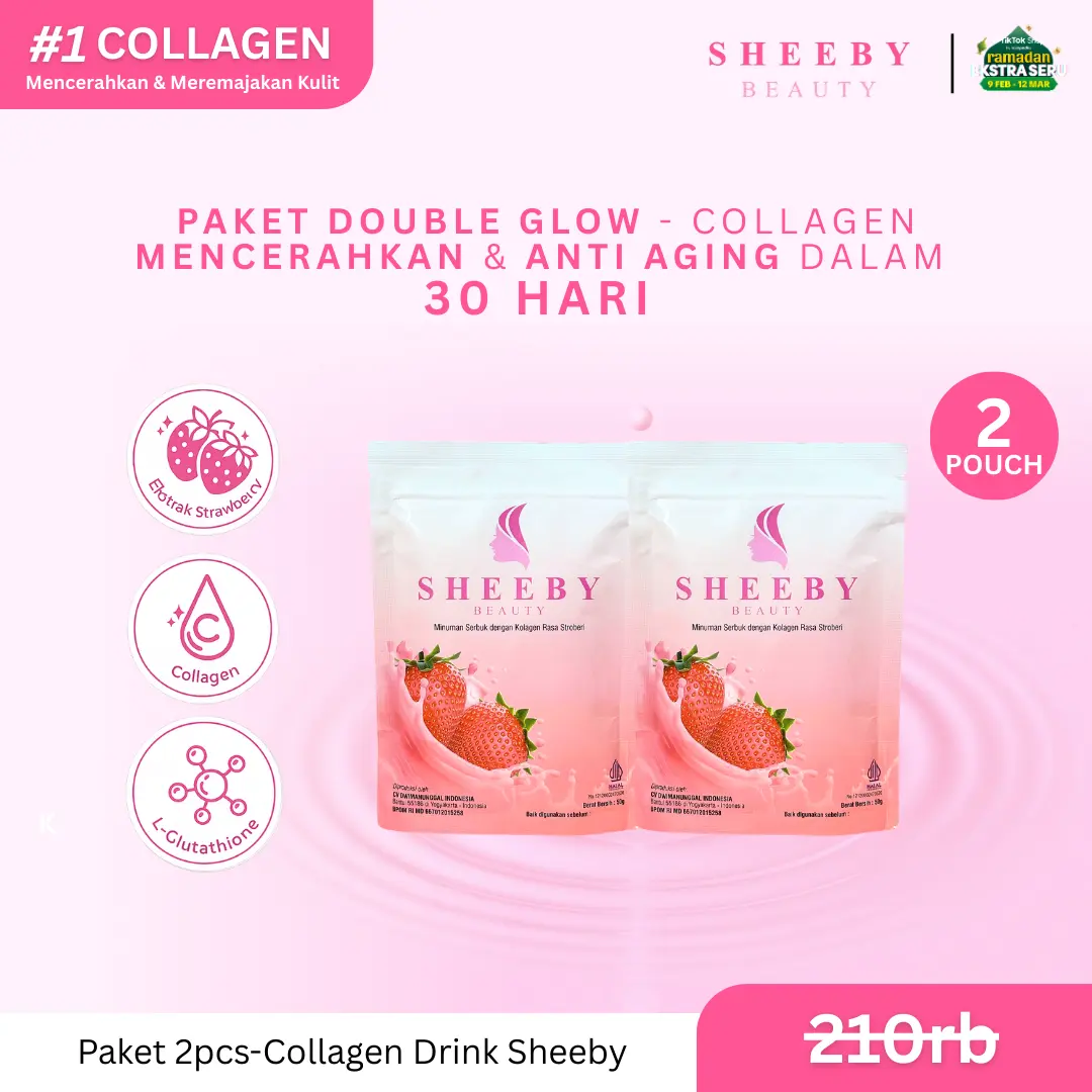 [PAKET DOUBLE GLOW] Sheeby Beauty Collagen Drink 2 PCS – Glutathione, Whitening Booster, Anti Aging, Anti Acne, Pencerah dari Dalam