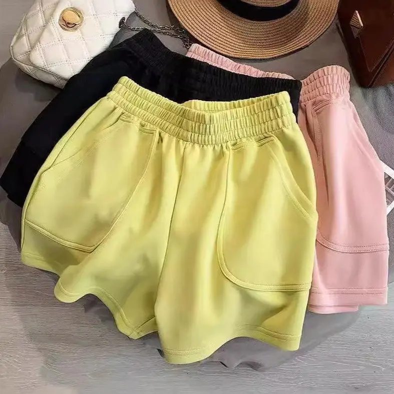 Quần Đùi Thể Thao, Phong Cách Hàn Quốc, Dành Cho Nữ, Cạp Cao, Dáng Rộng Rãi Và Bó Sát, Quần Ống Rộng, Vải Cotton, Quần Thường Ngày, Mỏng Và Hợp Xu hướng, Thích Hợp Mặc Ngoài Trời, Mùa Hè