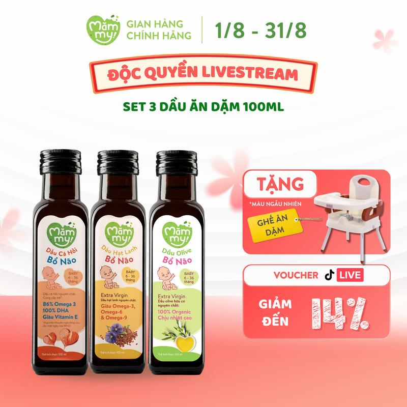 Set 3 Chai Dầu Ăn Dặm MĂMMY (Cá Hồi, Hạt Lanh, Olive) Bổ Sung DHA, Omega Giúp Cho Bé Từ 6 Tháng Phát Triển Trí Não, Chai 100ml [GAD]