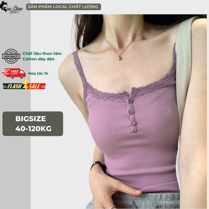 Áo Hai Dây Nữ Phối Ren Bigsize 40-75kg Thời Trang Cài Khuy Form Ôm Body - Sói Store