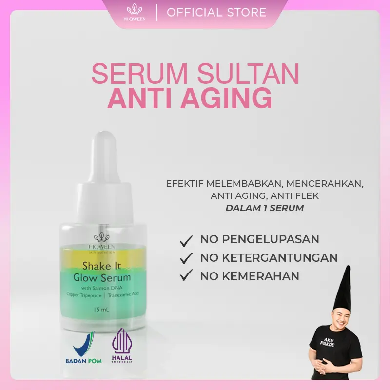 HIQWEEN SERUM SHAKE IT GLOW SALMON DNA Copper Peptide-1 ⁠Tranexamic Acid Niacinamide ⁠Alpha Arbutin MENCERAHKAN MELEMBABKAN Hitam Memudarkan Kusam