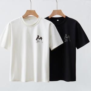 [Buy one get one free] Super solid color simple printed T-shirt round neck short sleeve breathable elastic cotton casual top fashion street clothing round neck tropical