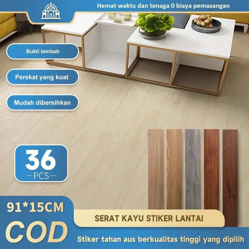36PCS Lantai Vinyl Stiker Perekat Vinyil Lantai Kayu PVC Ubin Lantai Premium 91.4CMX15.2 CM 0