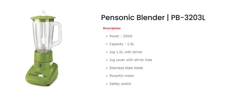 Product Introduction of Pensonic Blender Murah 250W PB-3203L (without Mill Attachment) 1