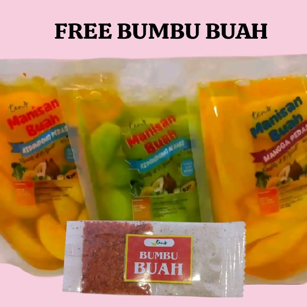 PAKET MANISAN ISI 3 FREE BUMBU BUAH  (MANGGA, KEDONDONG BANGKOK,KEDONDONG BELAH ) TERSEDIA PEDAS DAN MANIS
