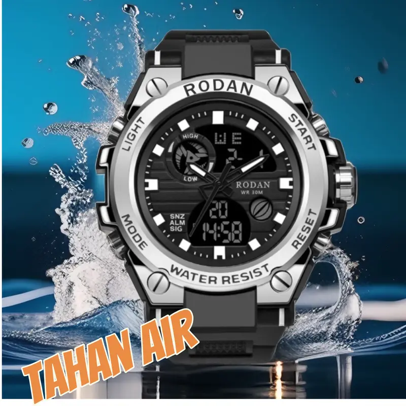 RO DAN SPORT8002Jam tangan elektronik keren, sporty, multifungsi, personal, kasual, tahan air ala Korea, modis, dan serbaguna 0