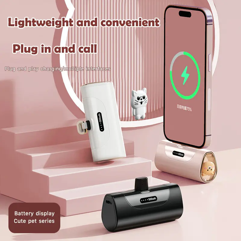 5000mAh Mini Power Bank External Battery Portable Charger Capsule Fast Charging Portable Charger Small Lightweig Accessories Compact Phone Smartphone