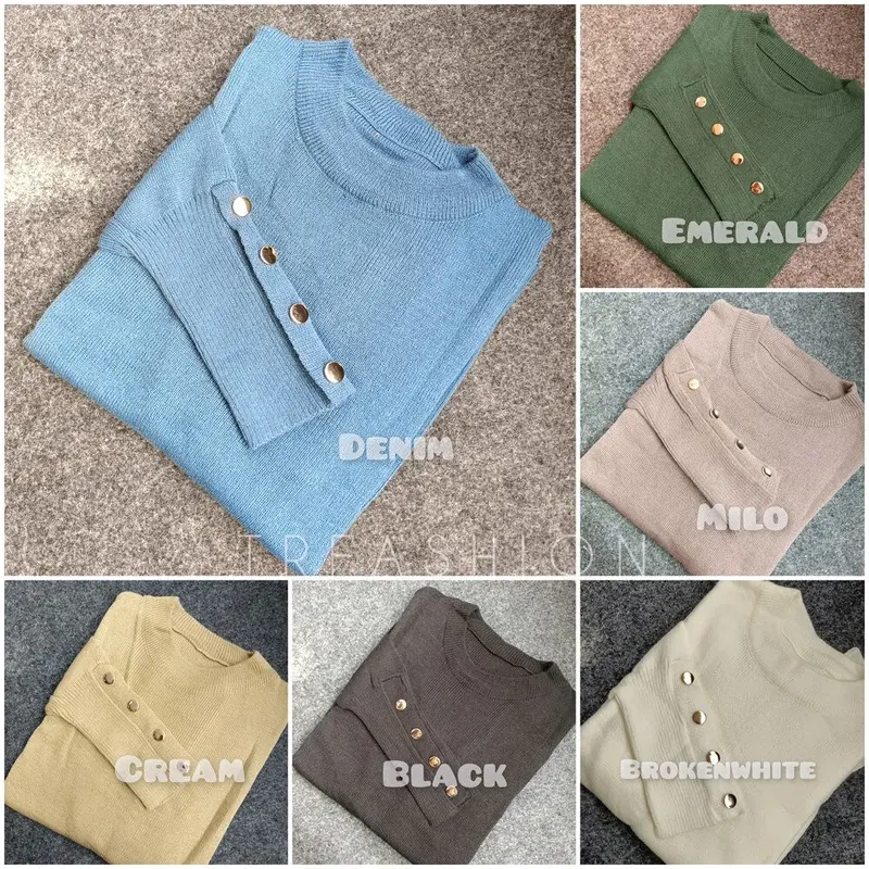 OUTER INARA KNIT LENGAN KANCING GOLD ATASAN WANITA PANJANG POLOS RAJUT SWEATER 2