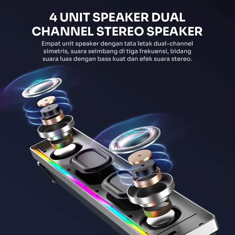 Robot RB680 RGB Lightshow Bluetooth Soundbar Speaker 10W Dual Channel Stereo 4 Speaker USB Micro SD Card Aux 3.5mm- BISA COD Speaker Wireless Bass 2