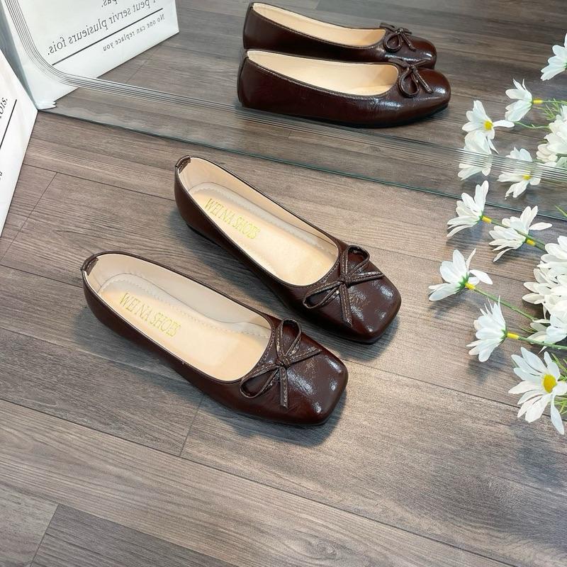 Giày Búp Bê Nữ Mũi Vuông Gắn Nơ Xinh Đế Dẻo Mềm Êm Phom Chuẩn B09