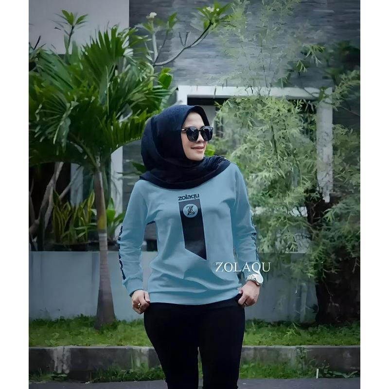 Outfit Hijab Style / Baju Atasan Lengan Panjang / Sweater ZOLAQU / COD / Baju Wanita Lengan Panjang / Sweater Hijab Style / Kaos Nyaman Muslim Oblong 2