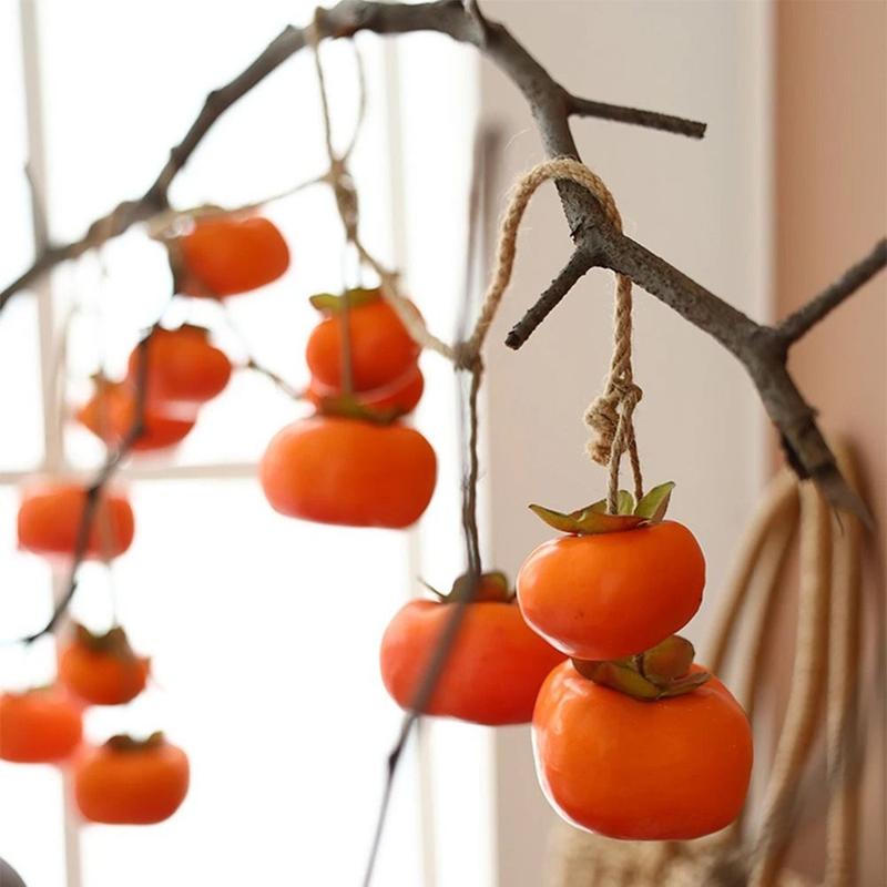 Quả Hồng Mô Phỏng, Đồ Trang Trí Nhà Cửa, 8 Quả, 80cm, Nhân Tạo Như Thật, Làm Bằng Nhựa, Có Sương Giá, Mặt Dây Chuyền Quả Hồng, Đồ Trang Trí Trần Nhà 7