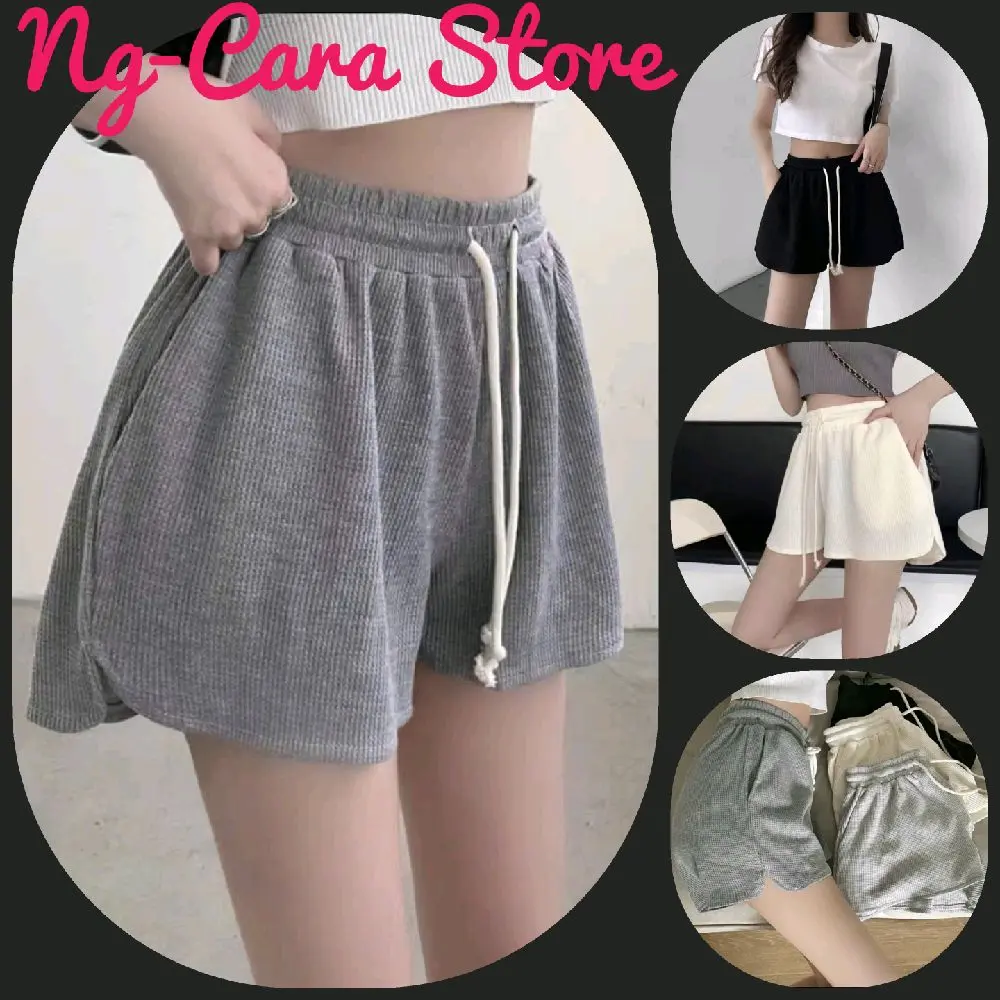 Quần đùi-Short nữ thể thao lưng thun dây rút cạp cao thời trang chất vải tổ ong dày co giãn mùa hè thường mặc