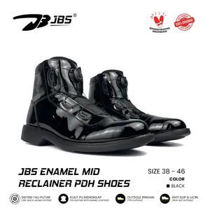 JBS PDH Enamel Mid Sepatu Formal Tali Putar Kantoran Kulit PVC Mengkilap