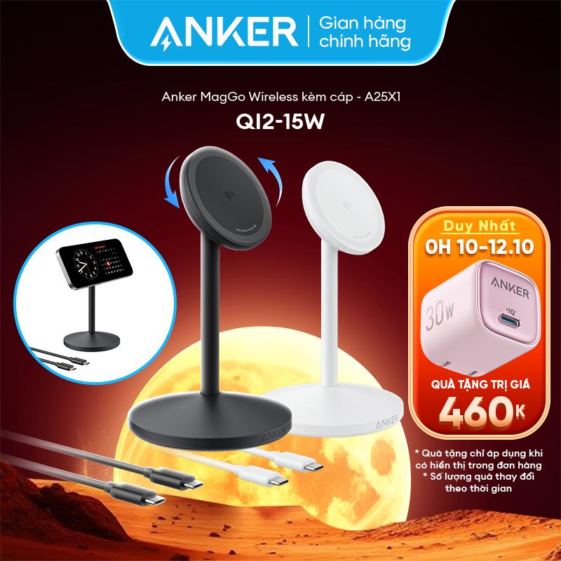 Đế sạc Anker MagGo Wireles (Stand) không dây 1C 15W | Kèm sẵn cáp CtoC | Đạt chuẩn sạc nhanh không dây Qi2 15W | Xoay 360° - A25X1