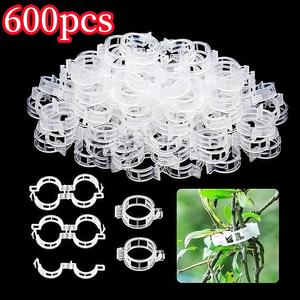 600個セット ガーデンつる植物クリップ、耐久性プラスチック製、野菜・花用サポート固定具 内径1インチ対応