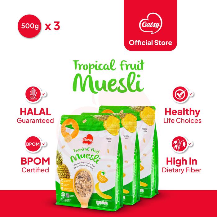 Gambar Oatsy Muesli Tropical Fruit 500g - (Triple Pack) dari Oatsy Oatmeal & Muesli Kota Administrasi Jakarta Barat Tokopedia