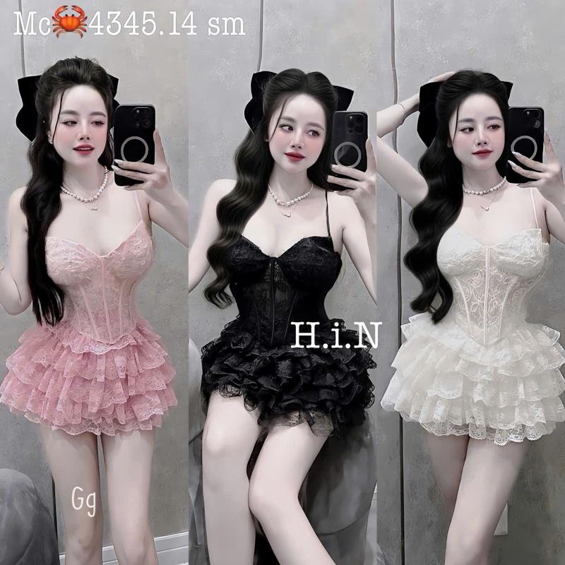 Set đồ nữ áo ren hai dây ( có mút ) phối chân váy ren tầng sang chảnh, xinh xắn, tôn dáng phù hợp cho các nàng diện đi tiệc, đi chơi