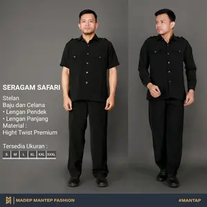 Seragam Safari Premium Tebal Halus Satpam Security Paspamres Hitam Setelan Lengkap