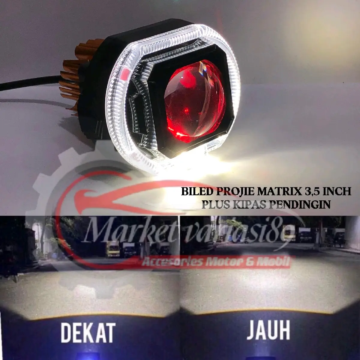 Lampu utama projie Biled Matrix 3,5 Inch Body Hitam plus kipas dan Devil Eye Car