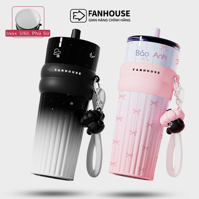 Ly giữ nhiệt Candy Ceramic 710ml inox 316 phủ sứ ống hút linh động Fan House khắc tên theo yêu cầu
