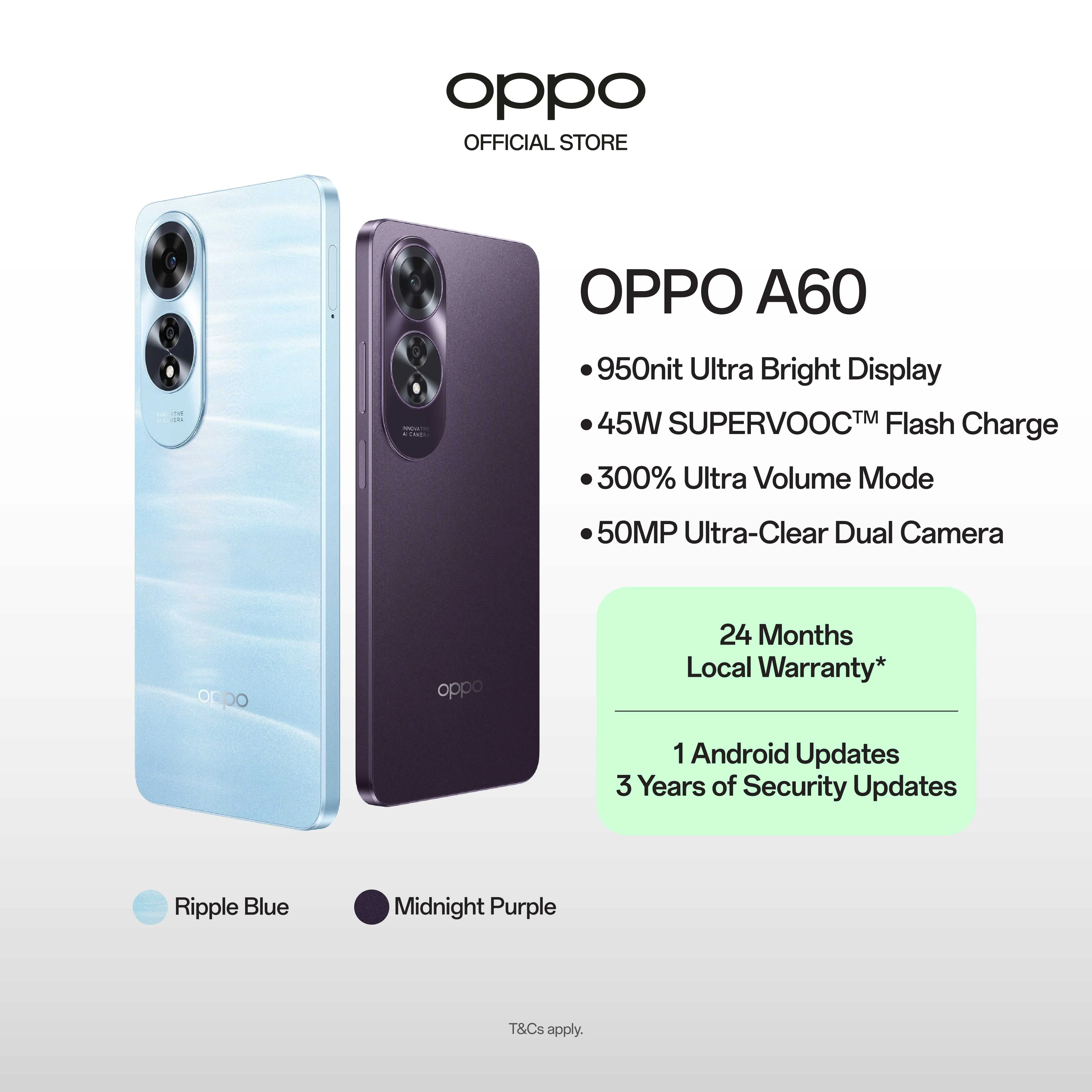 OPPO A60 / 8GB + 256GB / 950 nit Ultra-Bright Display / 45W SUPERVOOC Flash Charge / 50MP Ultra-Clear Dual Camera / 2 Years Local Warranty